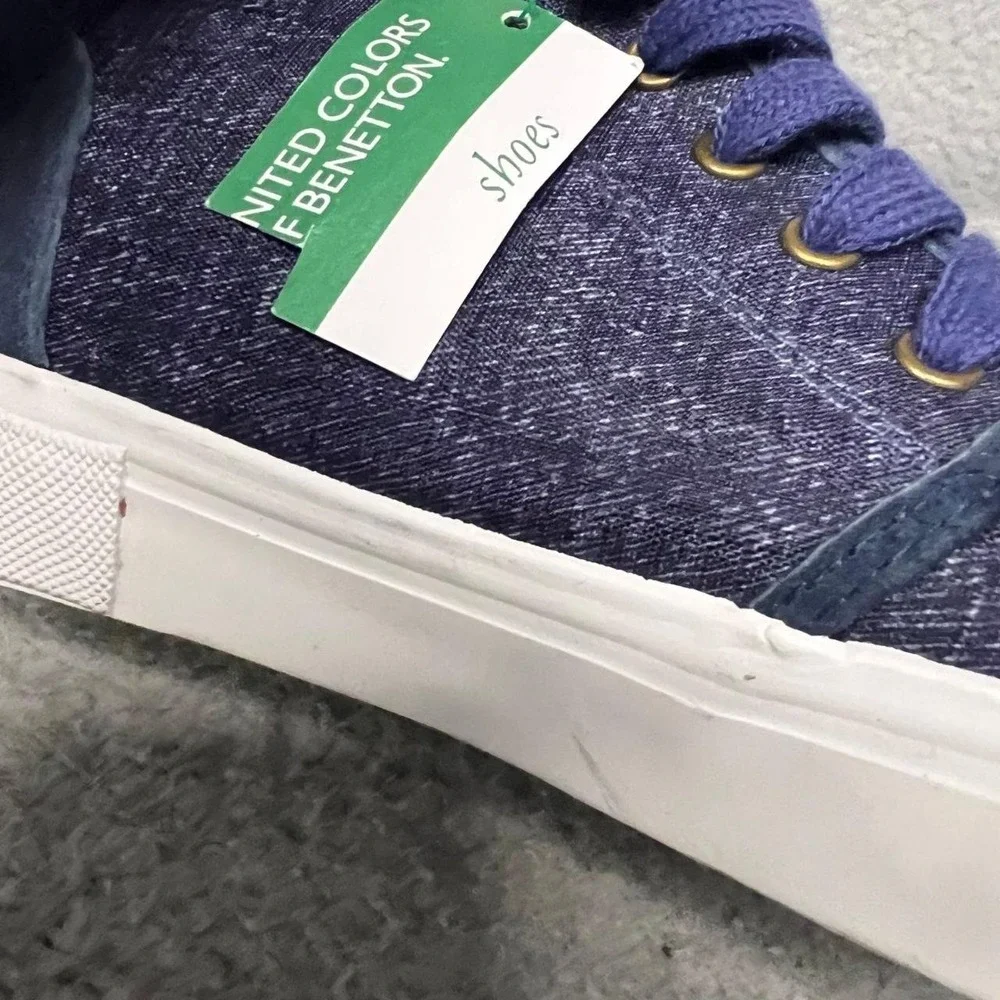 NWT United Colors of Benetton Sneakers Men's Sz 40 Blue Canvas High Top Lace Up